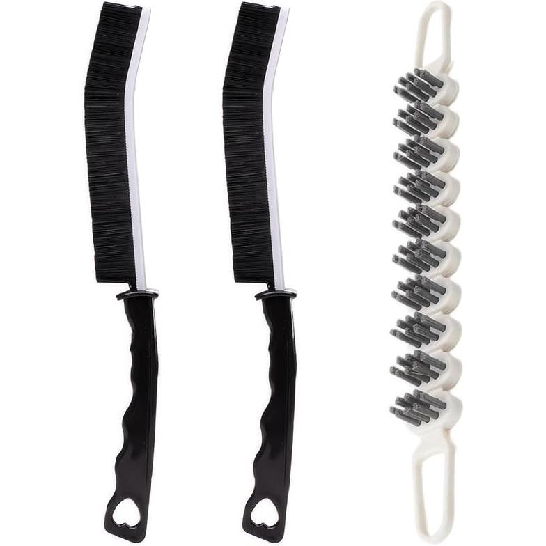 Crevice Cleaning Brush Hard Bristle Grout Brush Scrub Brush Toilet Brush Cleaning Tools Cleaning Supplies for Household Use Bathroom Kitchen 3 Pcs Black&white