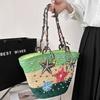 Starfish Women Tote Bags Hand-embroidered Beaded Bohemian Straw Bag Summer Fashion Casual Simple Elegant for Travel Vacation