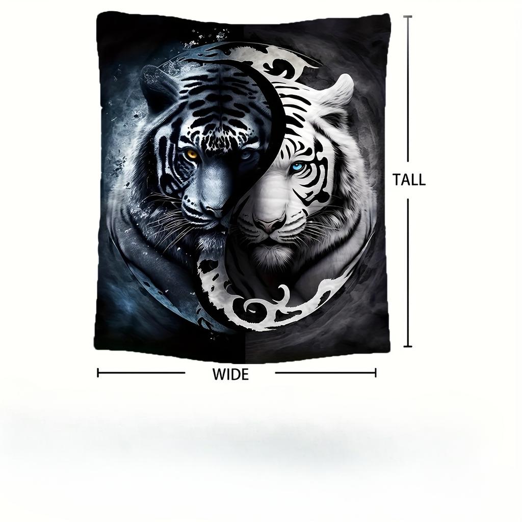 1Pc Double-Sided Tiger Flannel Print Blanket, Modern Style Blanket, Soft And Comfortable Blanket, Travel Sofa Bed