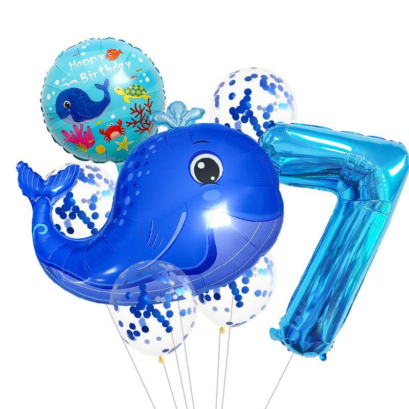 Ocean Theme Balloon Set Kids Birthday Number Balloon Decor