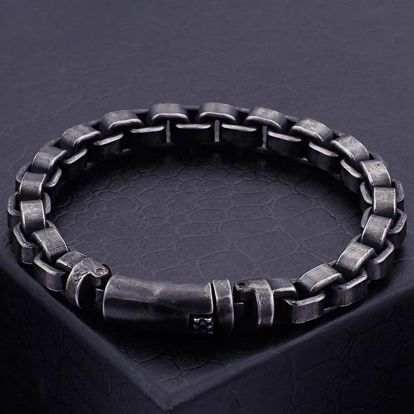 Solid Black Stainless Steel Men Bracelet Vintage Jewelry 9MM Wide Chain Link Friendship Men's Bracelets & Bangles for Gifts