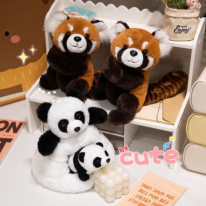 Hochlandkuh Roter Panda Plüschrucksäcke Niedliche Panda-Plüschtiere Kawaii Klatschring Armband Halloween Geburtstagsgeschenke