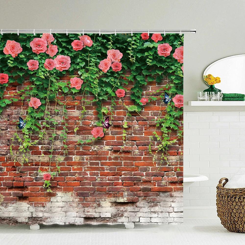 3D Wodoodporna Tkanina Poliestrowa Zasłona Prysznicowa Patio Ściana Kwiatowa Krajobraz Zasłony Łazienkowe z Haczykami Dekor Wanny Ekran