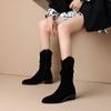 Pointed Toe Middle Heel Women'S Half High Boots Autumn Winter Fleece-Lined Ladies Mid Calf Shoes Fashion  Y2K New Footwear