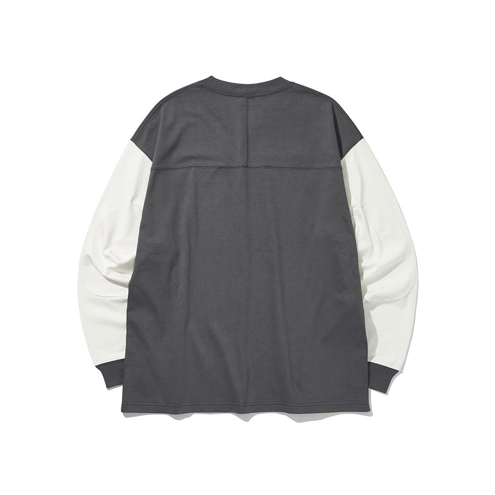 HISHANDER Round Patch Long Sleeve T-Shirts [White / Gray]