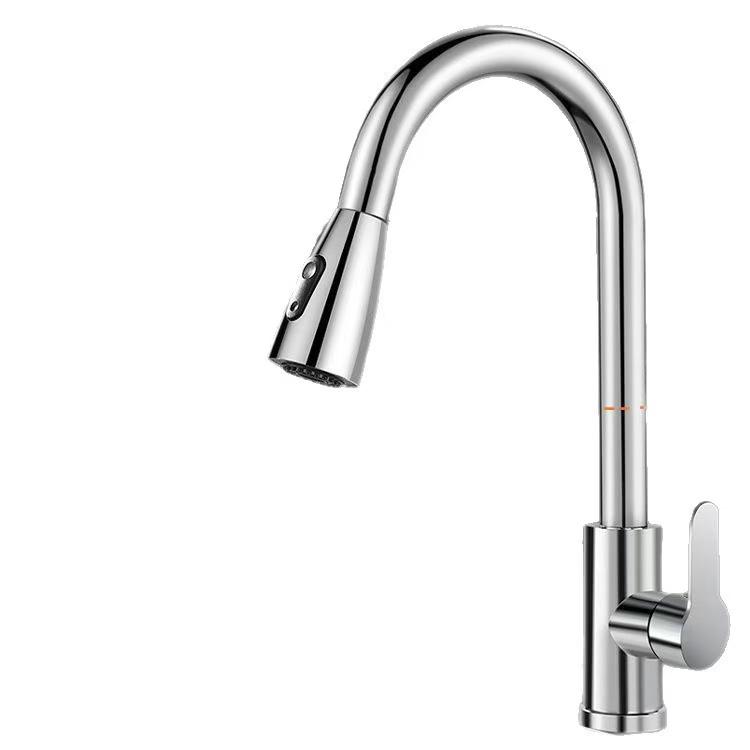Silver/black Stainless Steel Pull-out Hot and Cold Water Sink/washbasin Faucet, Suitable for Kitchens, with Splash-proof Design.