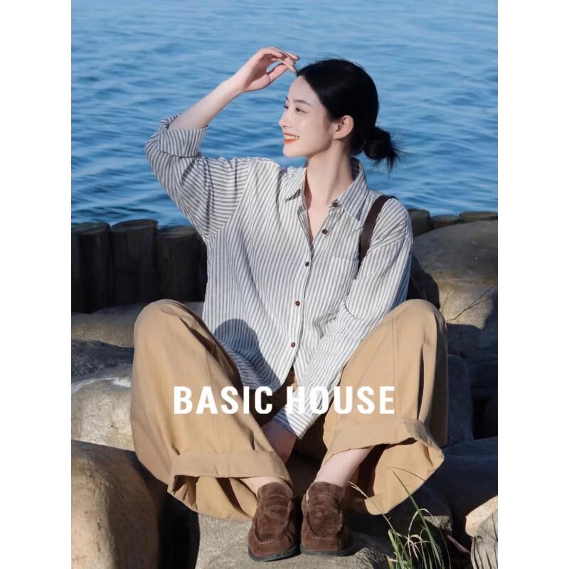 

Basic House Women s Striped Pure Cotton Polo Long Sleeve Shirt L