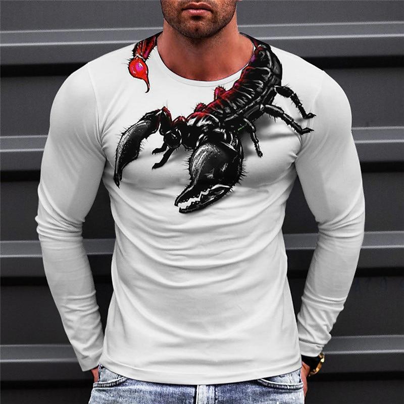 Men Long Sleeve Crewneck Print Fierce Animal Pattern Y2K Fashion Men's Shirt Long Sleeve Street Retro Style Men's Wear