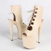 20cm Super High Heel Dance Boots for Women Beige Lace Up Open Toe Platform Party Shoes