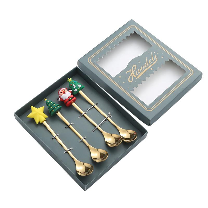 6PC Gift Box Christmas Tree Elk Coffee Stirring Spoon Dessert