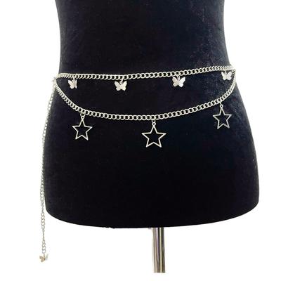 Punk Style Retro Butterfly Body Chain Temperament Light Luxury Metal Hollow Pentagram Pendant Waist Chain Female
