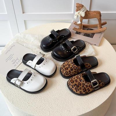 Chaussures d'automne 2025 pour filles - Modèle rétro Birkenstock à semelle épaisse, à enfiler, bout fermé, demi-chaussures d'extérieur pour enfants de taille moyenne et grande