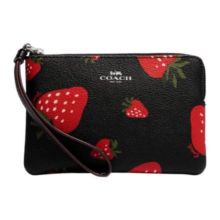 

Coach Corner Zip 16 Strawberry Print Leather Wallet Clutch Small Women wallets Black CH535-SVA47 Basic Set (Bag+Dust Bag)