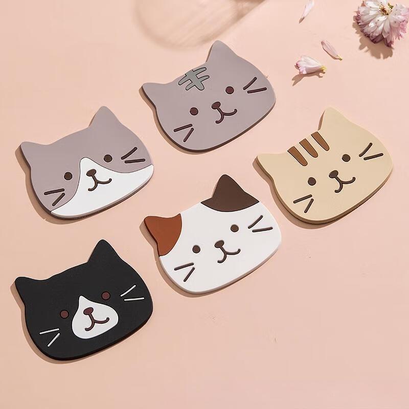 

5pcs Cartoon Cat Shaped Tea Mat Cup Holder Mat Coffee Drinks Drink Silicon Coaster Hot Drink Stand Insulated Pad