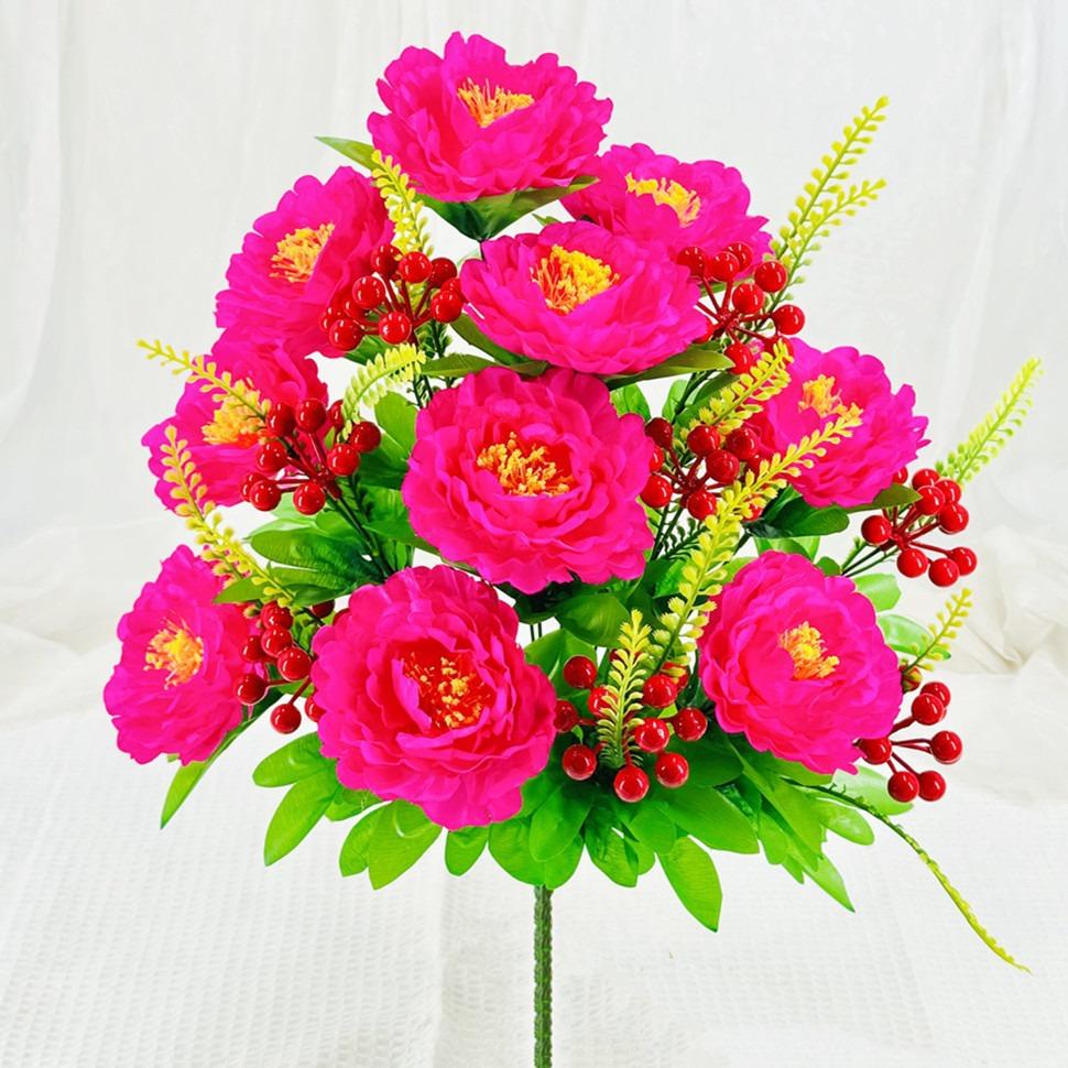 Artificial Flower Fake Flower 18 Heads Red Fruit Peony Fake Flower Bouquet Cloth Flower Bedroom Ornament