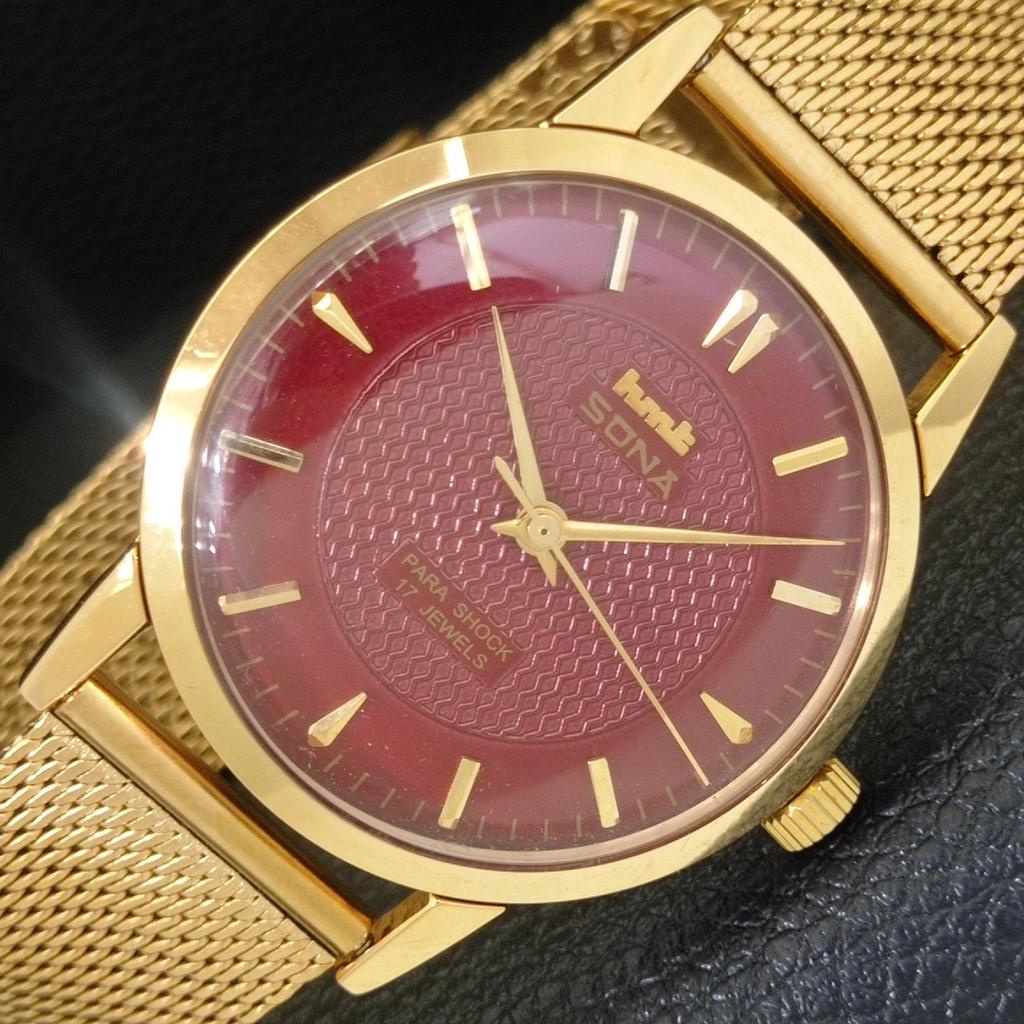 

VINTAGE HMT SONA HAND-WINDING INDIAN MENS MAROON COLOR DIAL WATCH a703037-1 R212-a703037