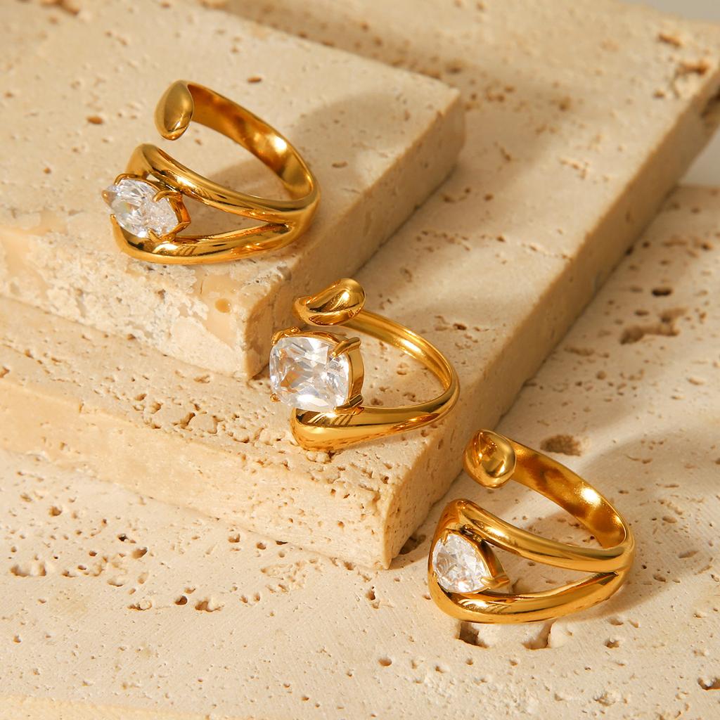 Euro-American Style Stainless Steel Inlaid Zircon Ring, High-end Light Luxury Open Ring, Niche Titanium Steel Hand Jewelry