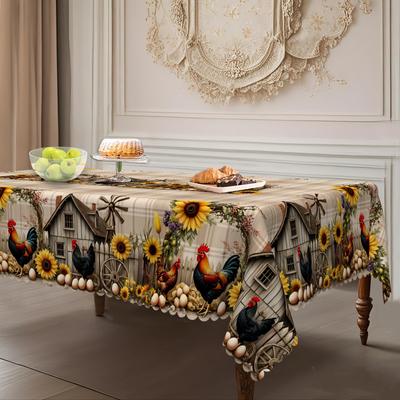 Față de masă pastorală vintage de fermă, cu imprimeu cărucior cu floarea-soarelui, Față de masă rotundă Decorațiune pentru casă de țară
