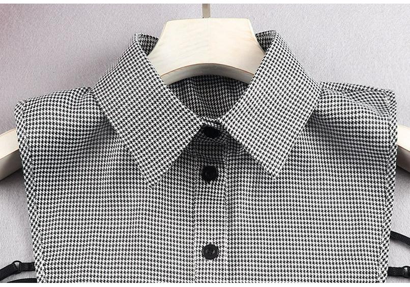 Women's Trendy Houndstooth Peter Pan Fake Collar Shirt