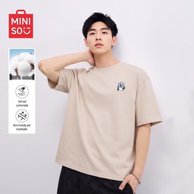 MINISO Men s Heavyweight Pure Cotton Short Sleeve T-Shirt XL