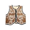 Retro Corduroy Lambswool Vest with Heavy Embroidery and Shoulder Pads - European and American Style