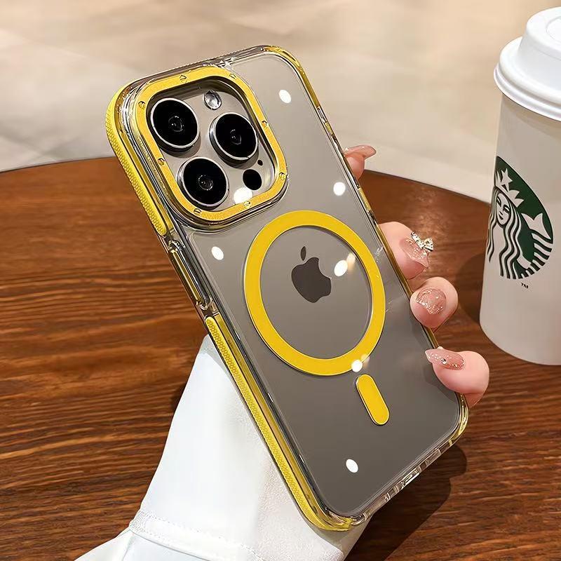 

Bi-color Edge iPhone 17 Pro Case with Metal Lens for iPhone 16 Pro, Transparent for 15 Pro and 14 Pro. iPhone 14 [6.1 inch] жовтий