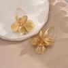 Exaggerate Double Layer Hollow Flower Hoop Earring for Women Vintage Metal Five Petals Drop Earrings Party Daily Wear Jewelry
