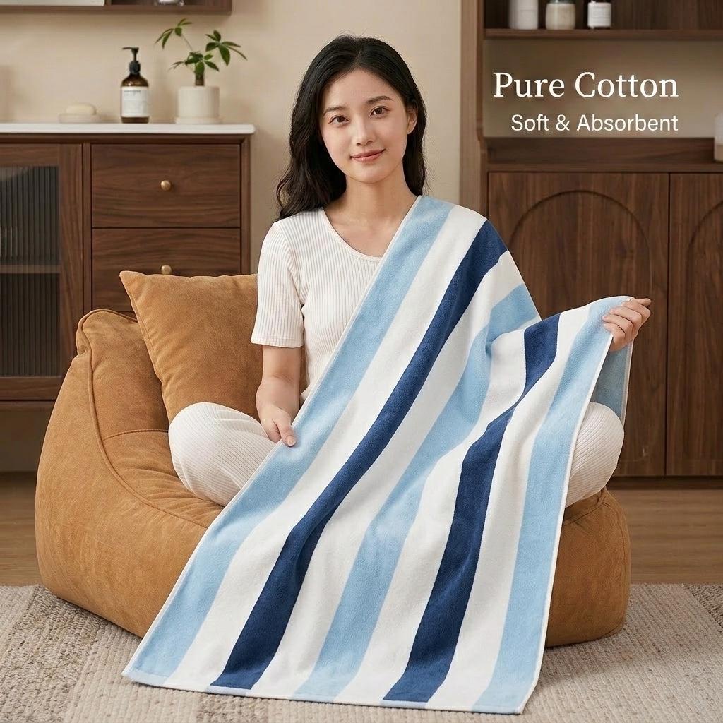 Large Grade A Yarn-Dyed Jacquard Cotton Bath Towel - Thick, Absorbent, Adult Style