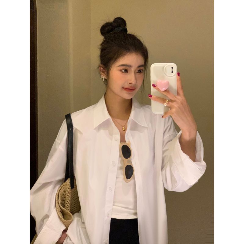 

Pusumede K-style Loose Long Sleeve White Shirt White XS