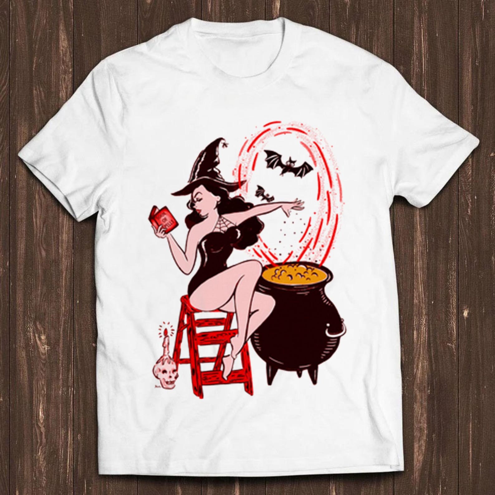 Halloween Witch T Shirt Pin Up Retro Top Cool Gift Tee T Shirt C427 L