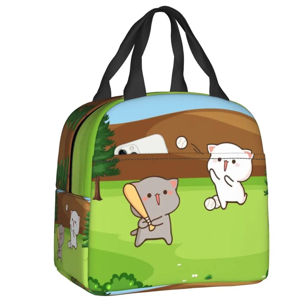 Mochi Cat Chef Peach Insulated Lunch Bag for Outdoor Picnic Peach And Goma Resuable Thermal Cooler Lunch Box Women Children