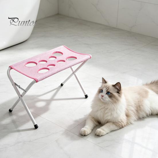 Adjustable Pet Grooming Stand Table with Foldable Stand, Strap, Cat Hammock, 8-Hole Small Dog Tool Washing Station for Bathing, Nail Trimming of Dogs
