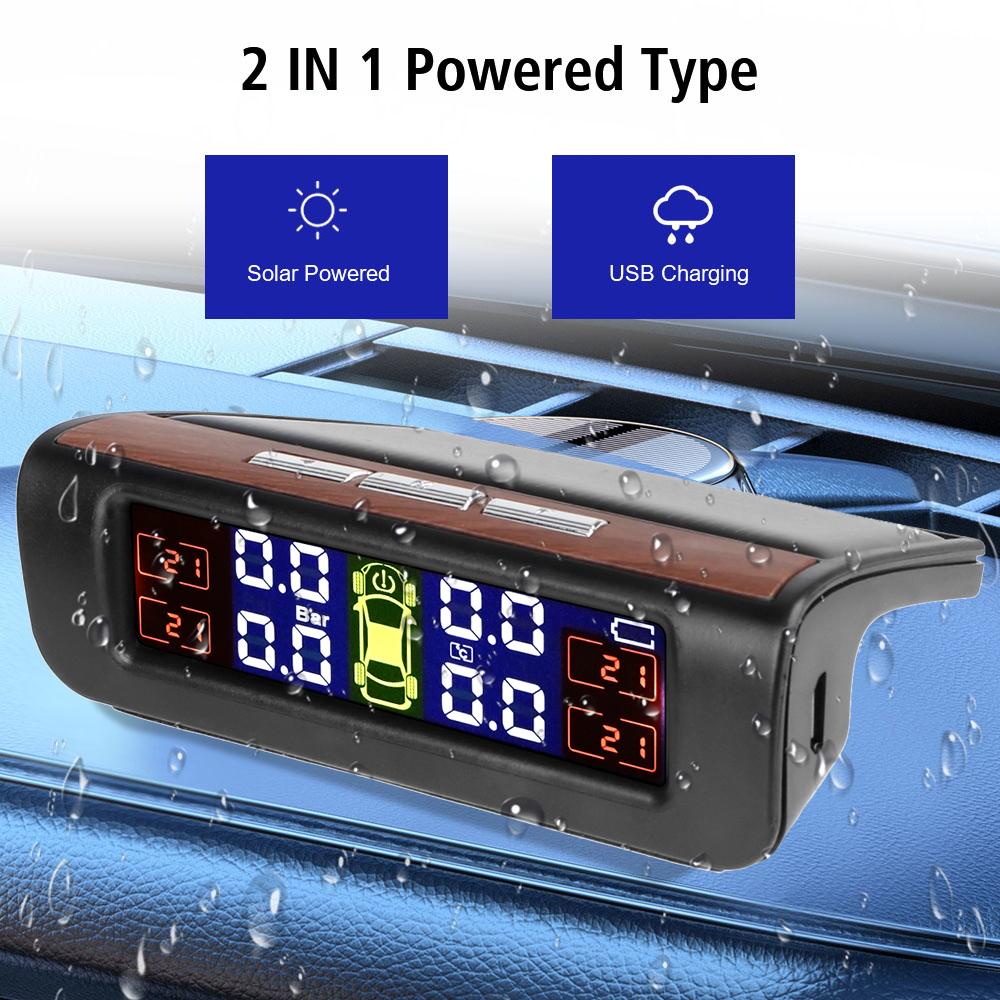 T12 Solar TPMS Tyre Pressure Monitor 4PCS Tyre Sensors Automobile Tire Pressure Monitoring System Digital Car TPMS On Dashboard