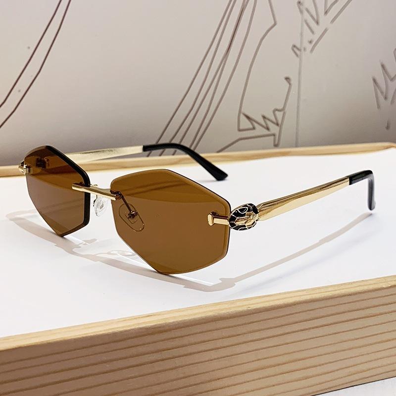 European and American fashion niche trendy brand retro rhombus frameless sunglasses light luxury literary and artistic style sunglasses