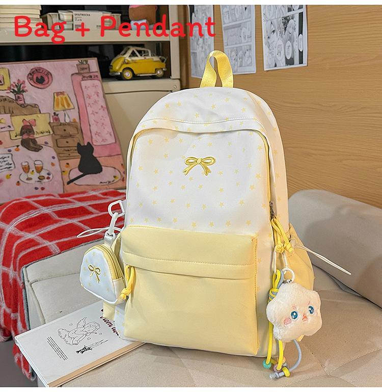 Cute Starry Butterfly Knot Backpack For Girls With Nylon For School And Daily Use