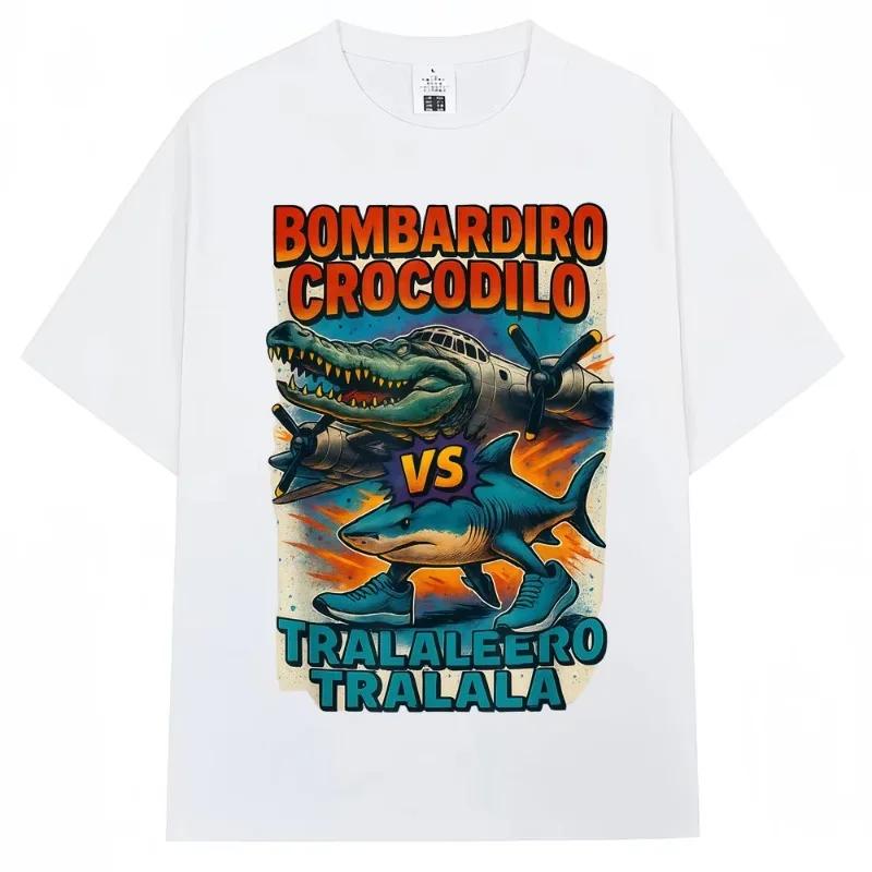 

Bombardiro Crocodilo VS Tralalero Tralala T-Shirt Funny Italian Brainrot Meme Popular T-shirts Men Women Loose Cotton Tees S