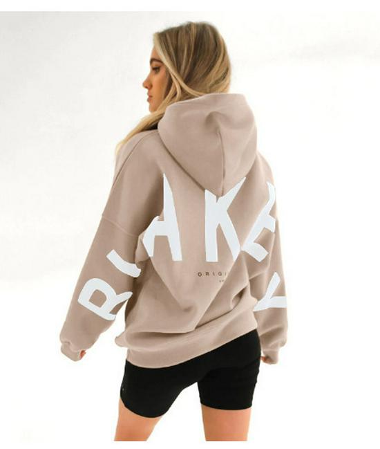 Damen Hoodie mit großem Buchstabenaufdruck aus Fleece - Locker geschnittenes Sweatshirt für Frühling & Herbst