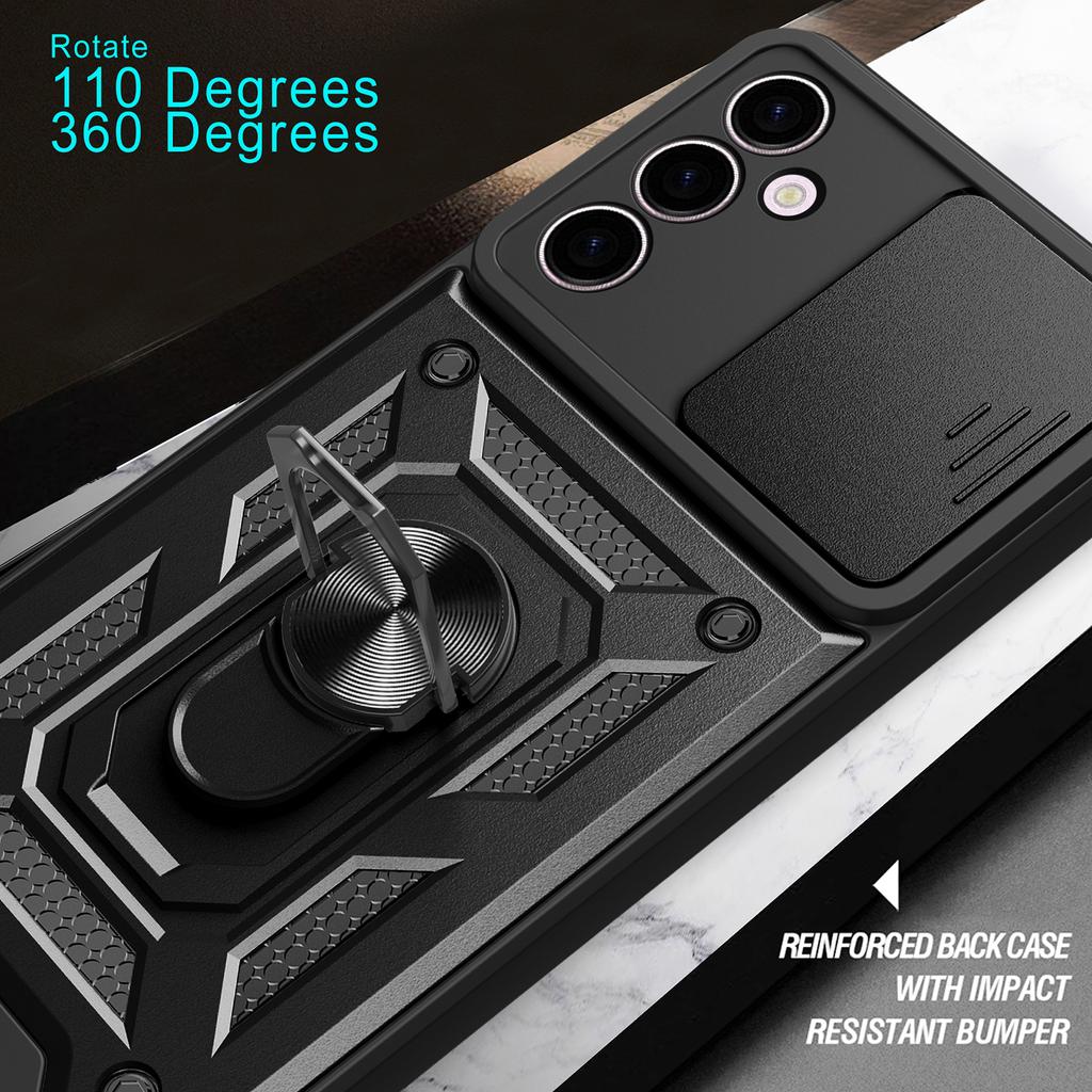 For Samsung Galaxy A24 4G (162.1 X 77.6 X 8.3mm) Shockproof Kickstand PC+TPU Phone Case Slide Lens Protection Cover