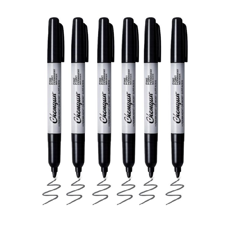 6Pcs Assorted Color Permanent Markers Fine Tip Waterproof Markers Pens for Students Highlighting and School Art Projects