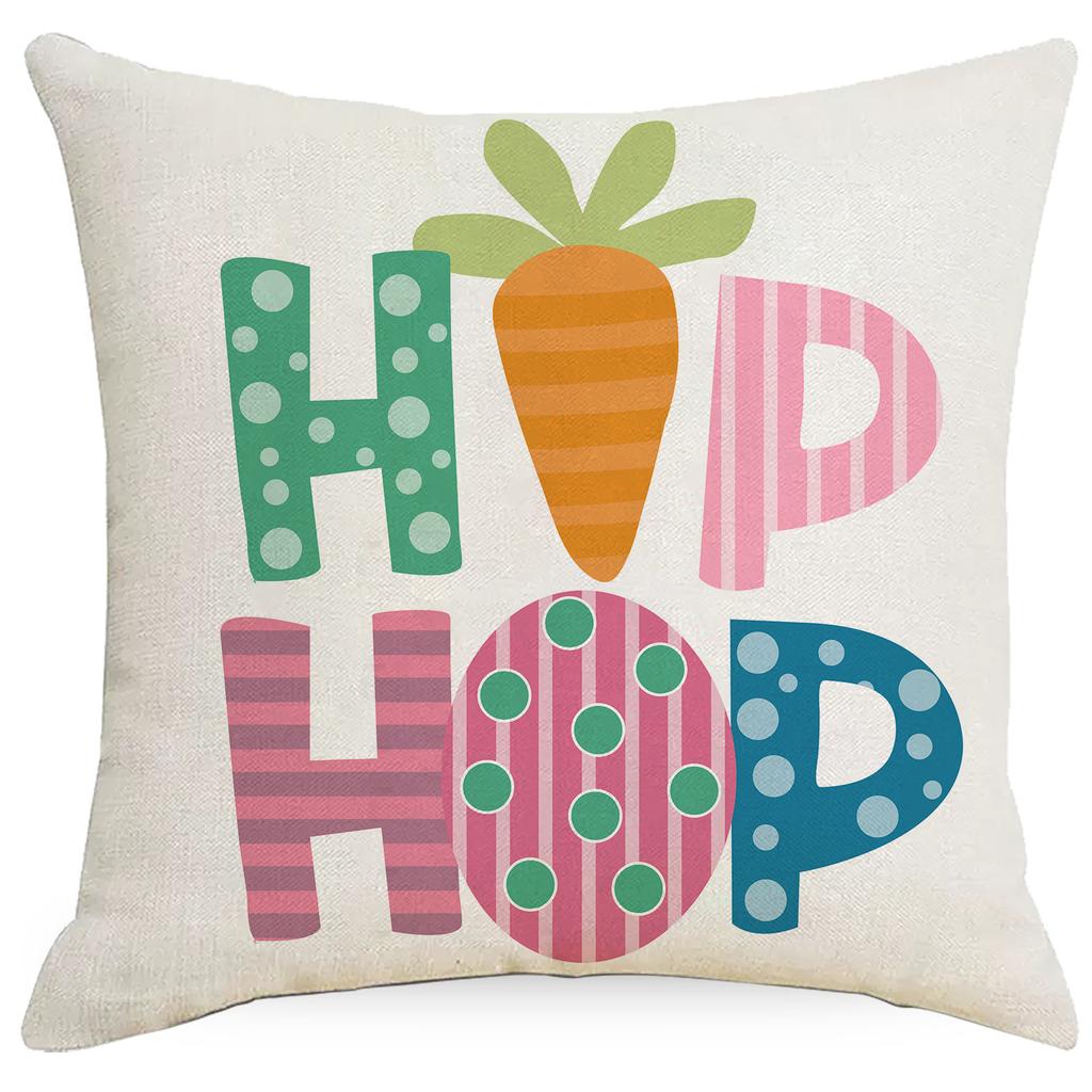 New Easter Pillowcase Rabbit Easter Egg Line Printed Fabric Sofa Pillow Cushion Cover