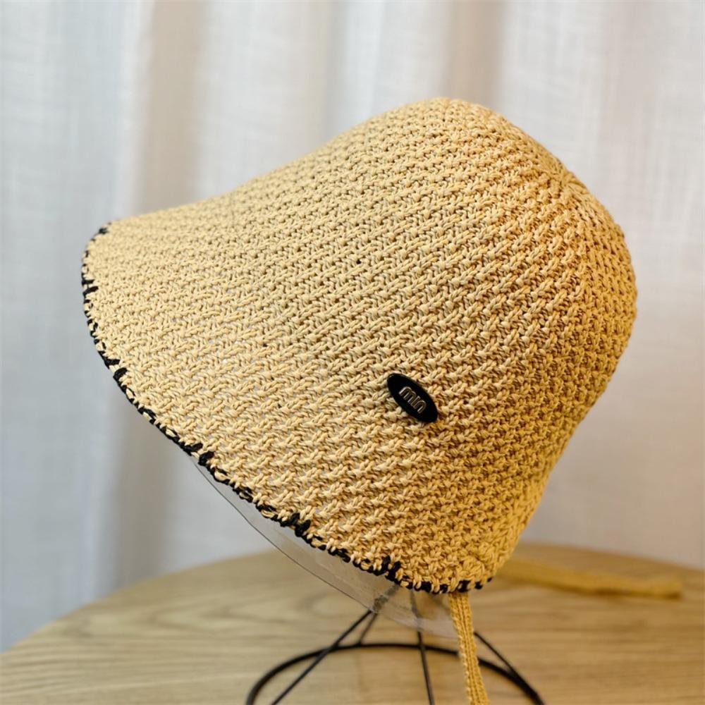 Woven Bucket Hat Acrylic Fiber Fisherman Hat Fashion Beach Sun Hat  for Women