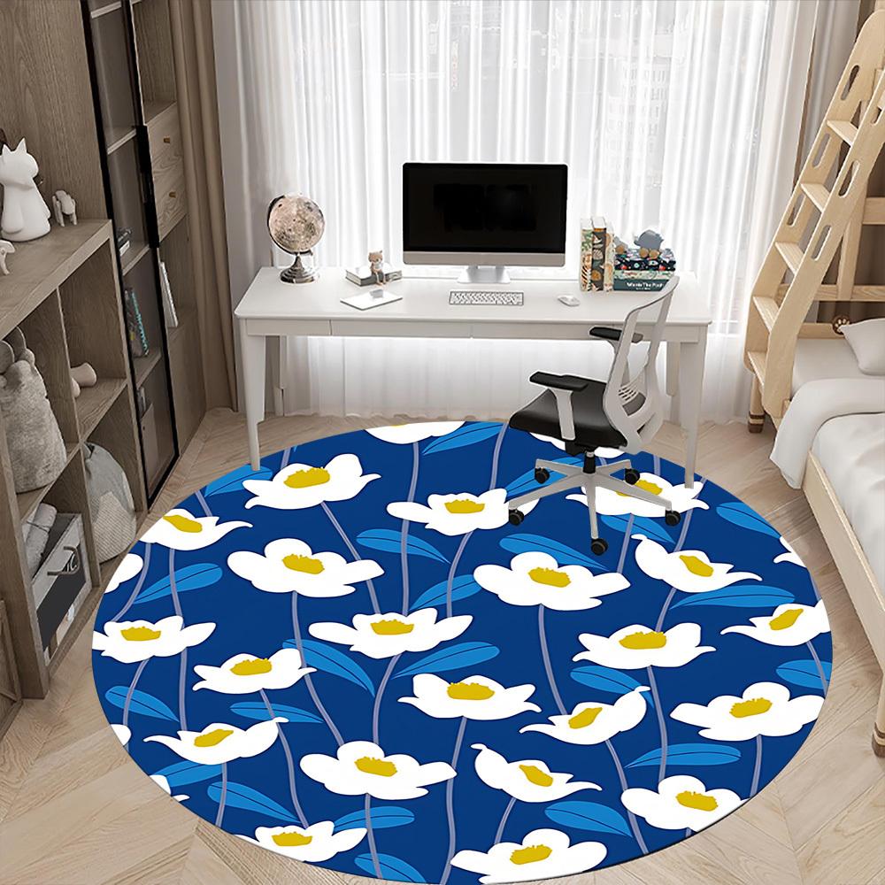 1PC Floral Pattern Office Round Area Rug, Mat Suitable For Office, Under Office Chairs Bedroom Living Room Home Decor, Room Deco
