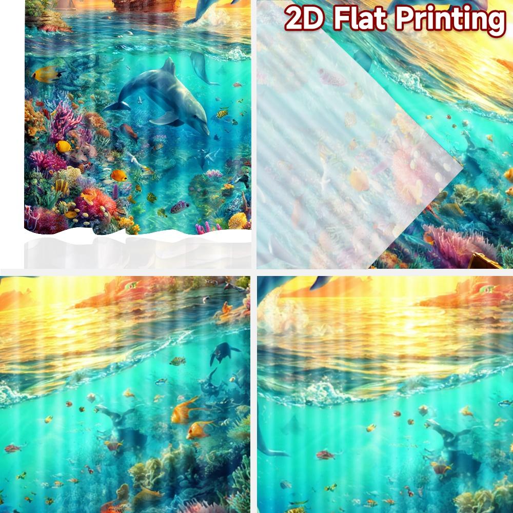 2D Flat Printing 2pcs Curtain Dolphins Jumping Ship Coral Digital Printed Polyester Drapes Party Decorations Use for Holiday