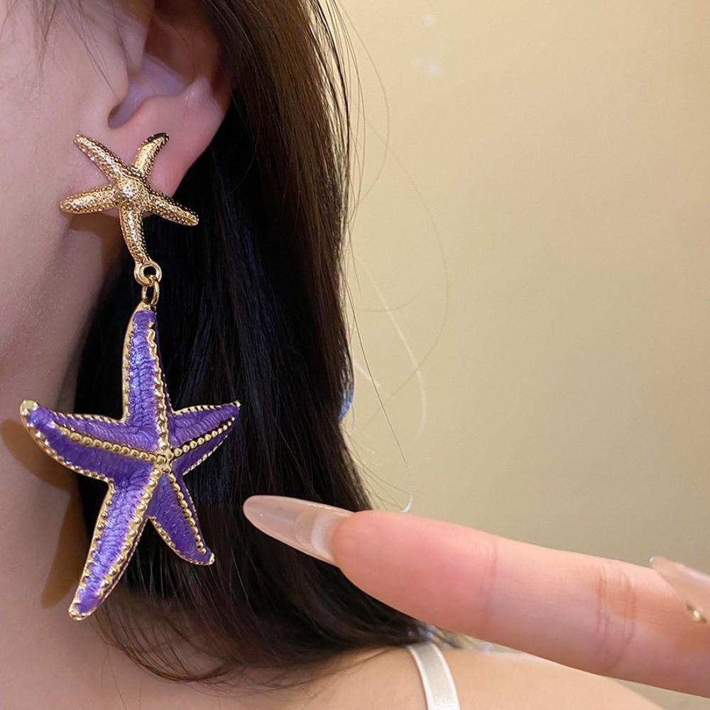 Bohemia Style Starfish Metal Stud Earrings Ear Pendant Ocean Theme Starfish Dangle Earrings Star Iron Material