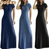 Fashion Summer Spring Solid Color Print Short Sleeve POLO Neck Casual Dresses Unique Design