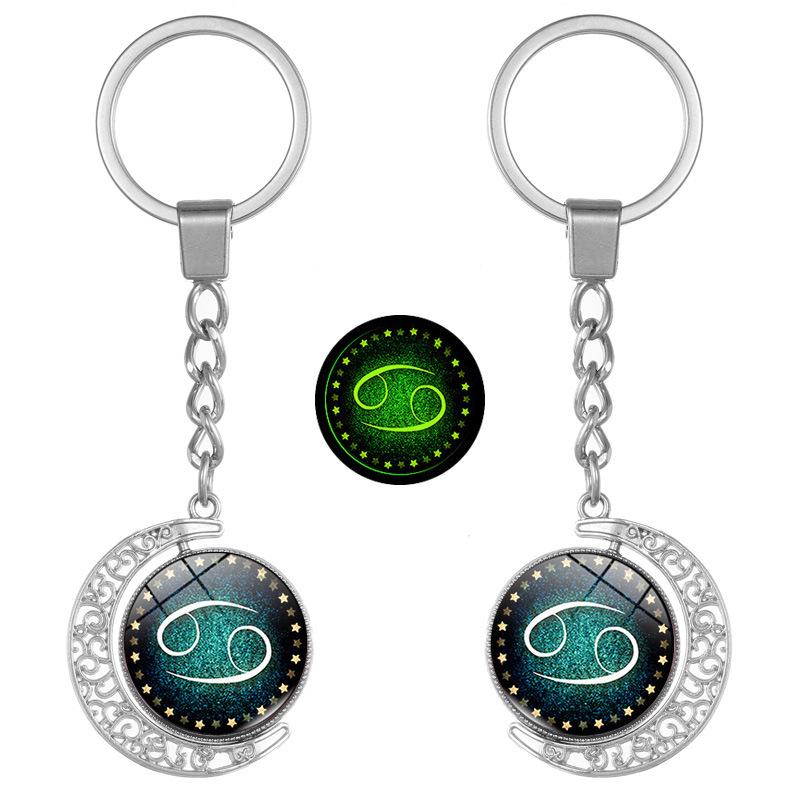 Luminous Zodiac Double-Sided Rotating Pendant Keychain for Couples - European & American Creative Design.