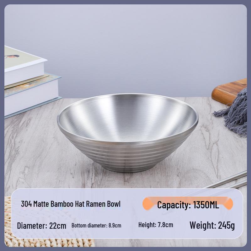 304 Stainless Steel Double Layer Heat-Insulated Ramen and Soup Bowl - Large Gold Noodle Mixing Bowl