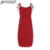 BITCED Kleider Sommerkleid Sommer Damen Lässig Ärmellos Gepunktet Strandkleid Hohe Taille Plissiert V-Ausschnitt Vestidos De Verano
