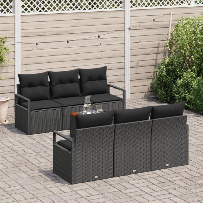Ensemble de canapé de jardin de 7 pièces vidaXL avec coussins noirs en poly rotin acacia, Canapé de jardin 2 places vidaXL 3356322