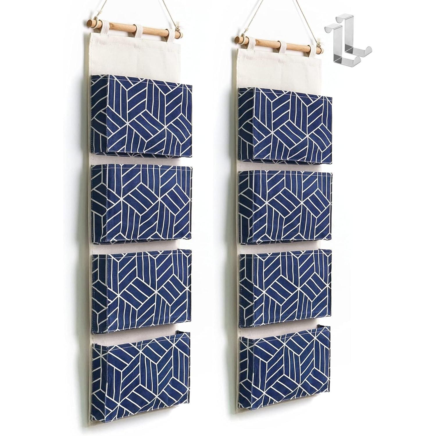 

Подвесные сумки для хранения на дверь, настенный органайзер для шкафа, 4 больших кармана, льняная хлопковая ткань, гостиная, спальня, ванная комната 2pcs синий